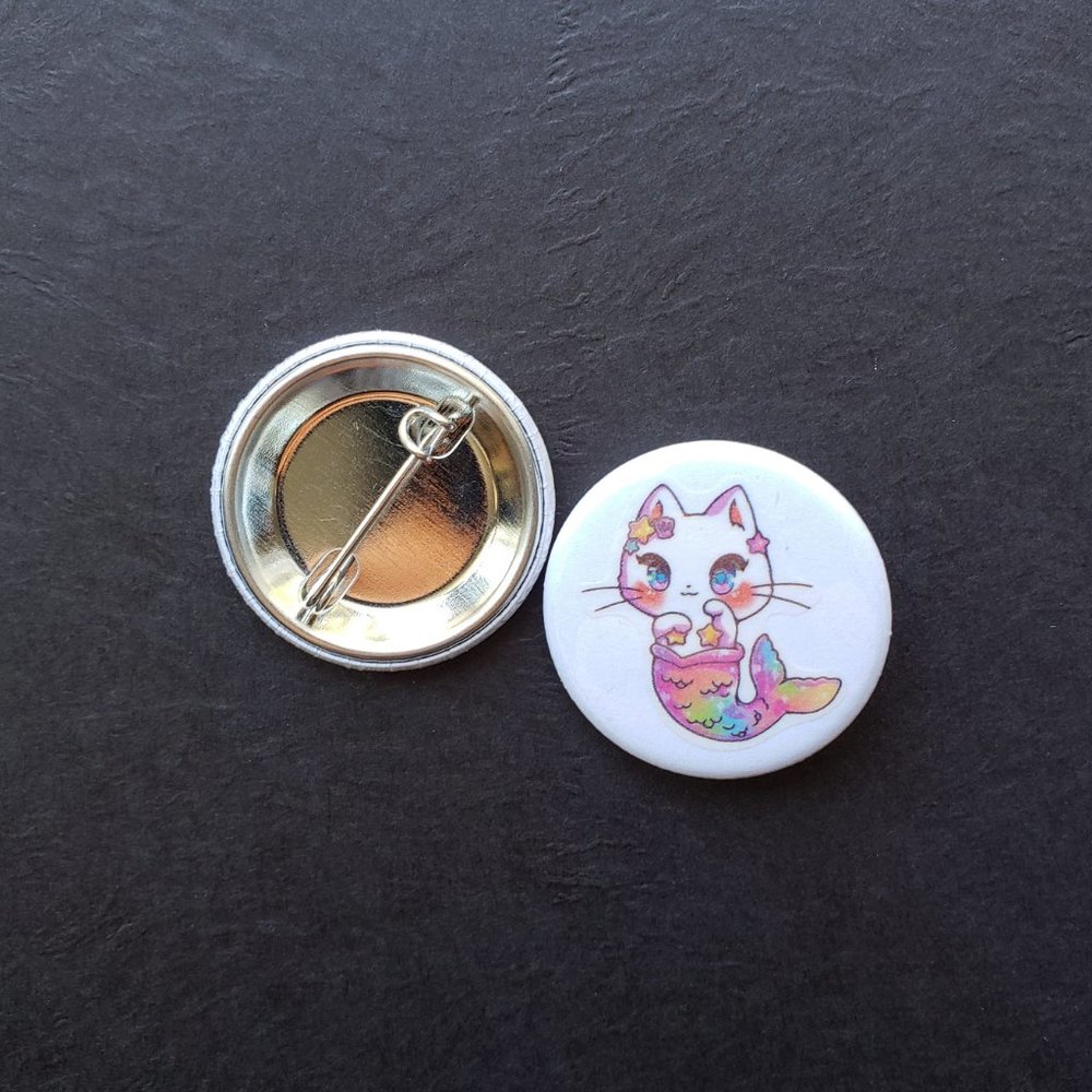Cute Cat Mermaid Pin Back Button Set! - Picture 3 of 4